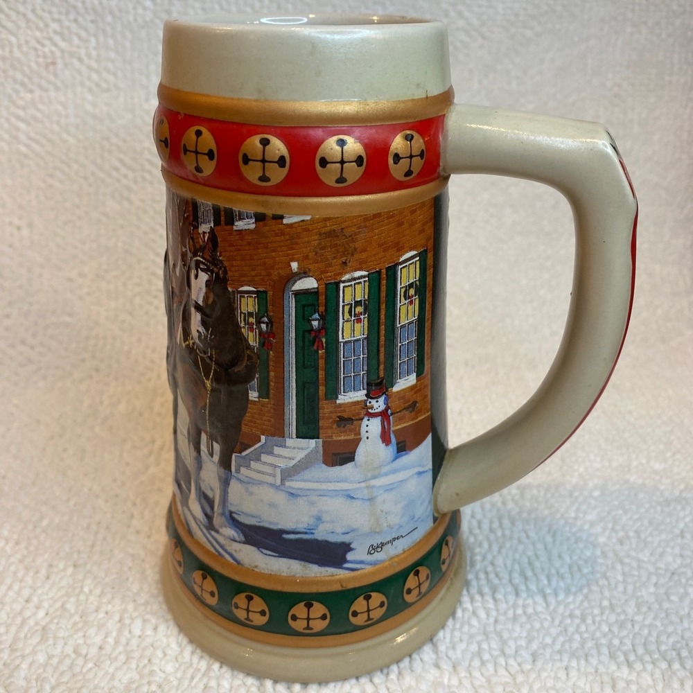 Budweiser Holiday Stein Collection 1993 Hometown Holiday Beer Mug Collectible‎